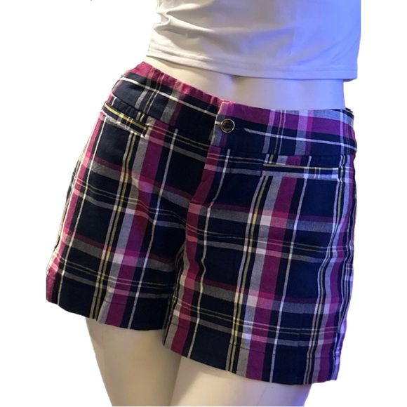 Banana Republic Plaid Chino Shorts Pink and Black Size 0 - Picture 2 of 3